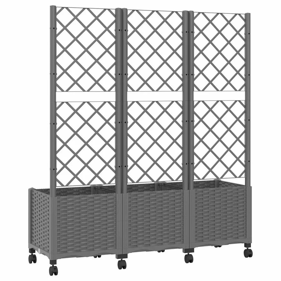 Bac de jardin avec treillis et roues Gris clair PP - 5