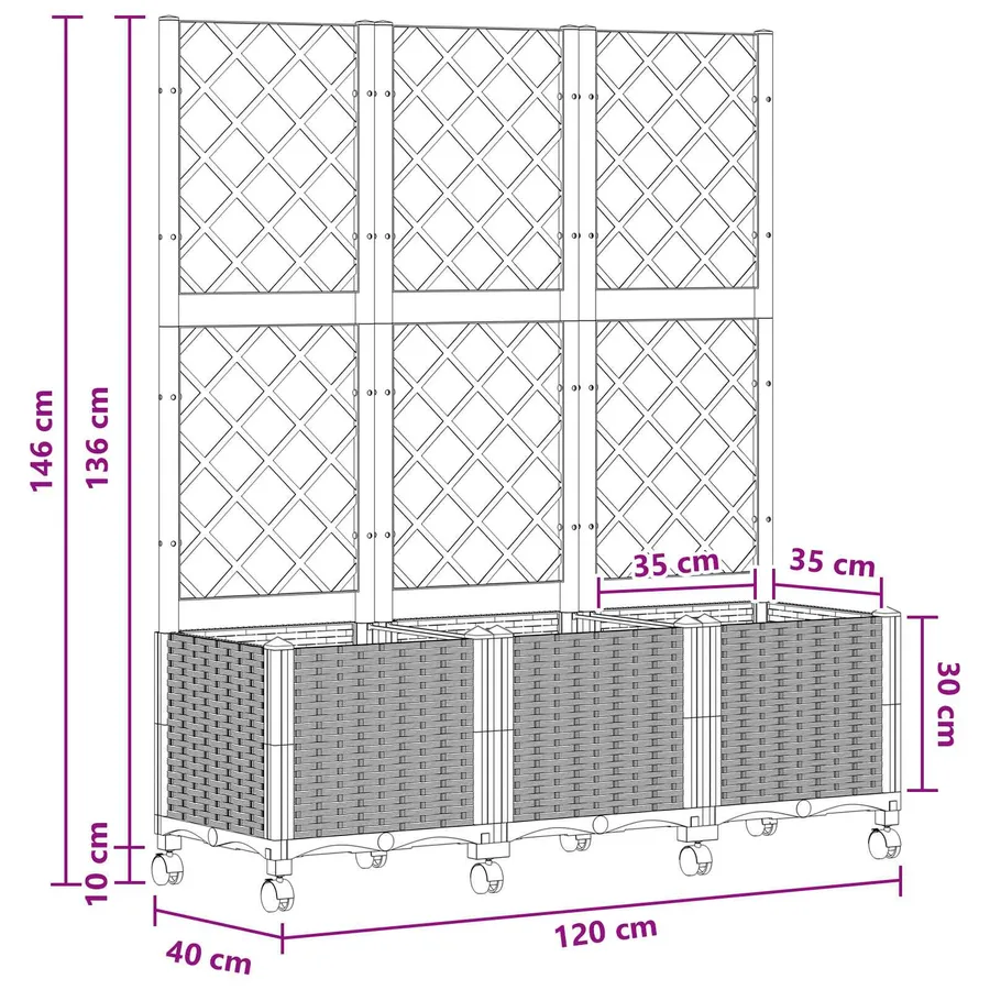 Bac de jardin avec treillis et roues Gris clair PP - 8