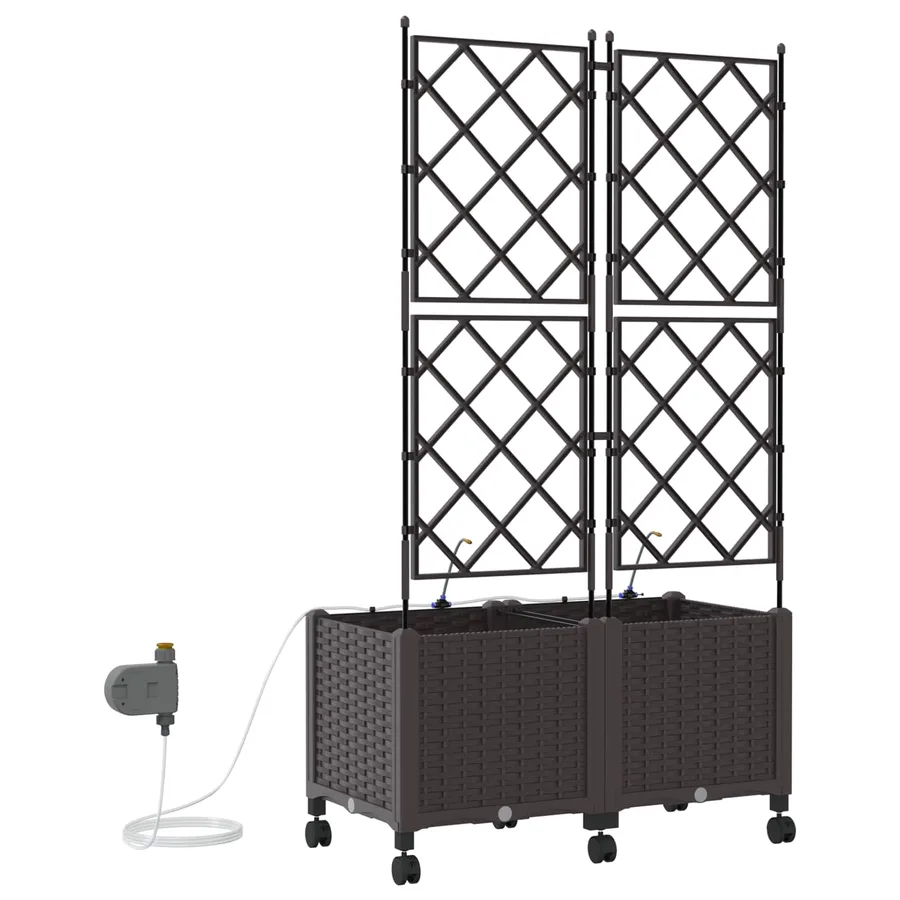 Porte-plante de jardin avec irrigation et roues 2 pc Marron PP - 4