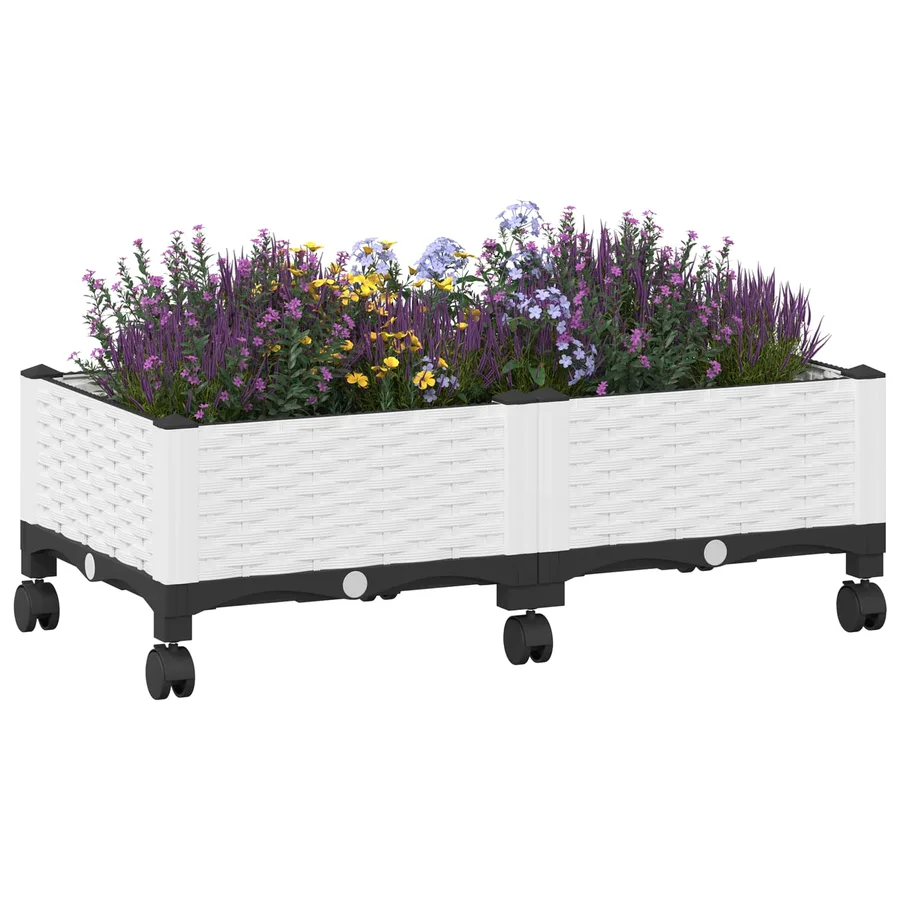 Jardinière avec Roues Blanc 80 x 40 x 33 cm PP - 3