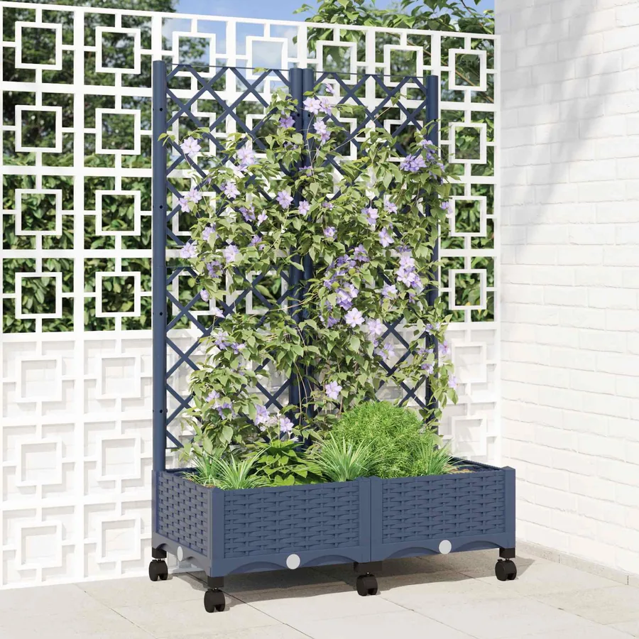 Bac de jardin avec treillis et roues Gris Bleu PP