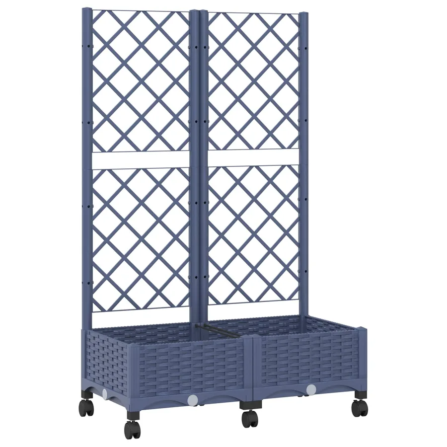 Bac de jardin avec treillis et roues Gris Bleu PP - 2