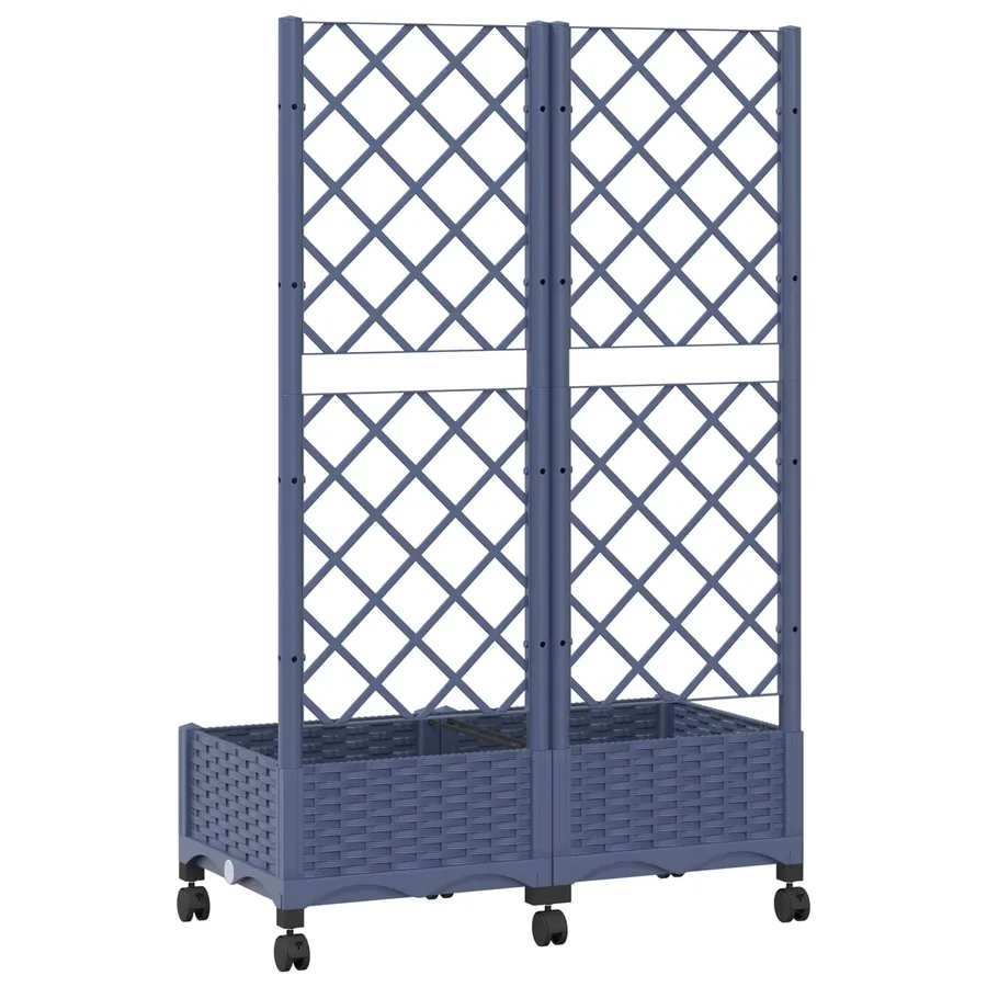 Bac de jardin avec treillis et roues Gris Bleu PP - 5