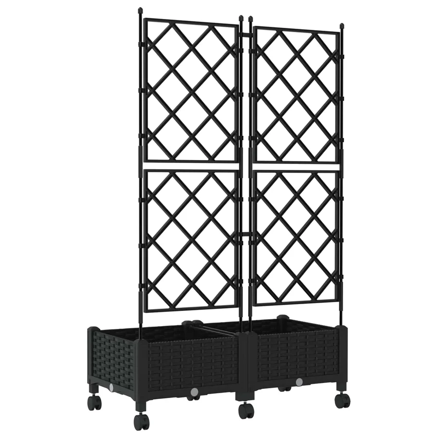 Bac de jardin avec treillis et roues 2 pc Noir PP - 4