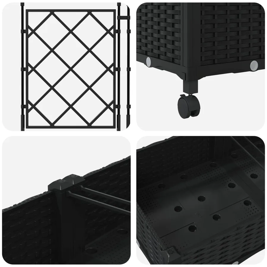 Bac de jardin avec treillis et roues 2 pc Noir PP - 5