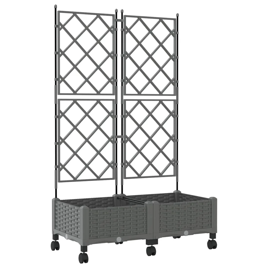 Bac de jardin avec treillis et roues 2 pc Gris clair PP - 2