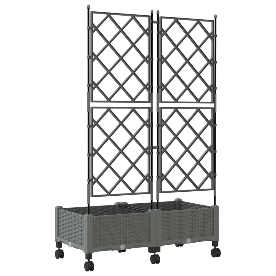 Bac de jardin avec treillis et roues 2 pc Gris clair PP - 4