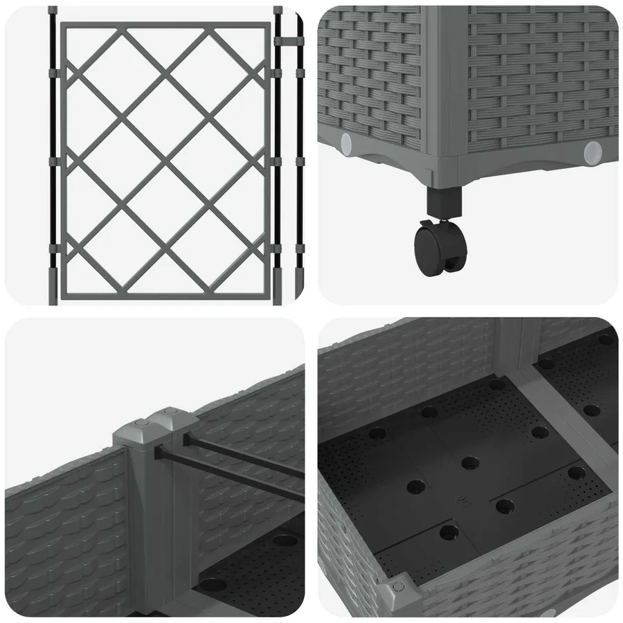 Bac de jardin avec treillis et roues 2 pc Gris clair PP - 5