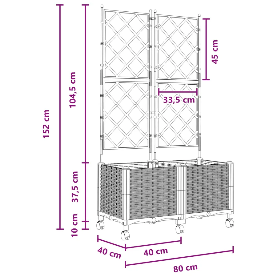 Bac de jardin avec treillis et roues 2 pc Gris 80 x 40 x 149 cm - 8