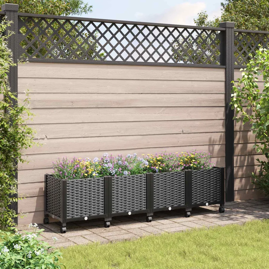 Jardinière avec Roues Noir 160 x 40 x 44 cm PP