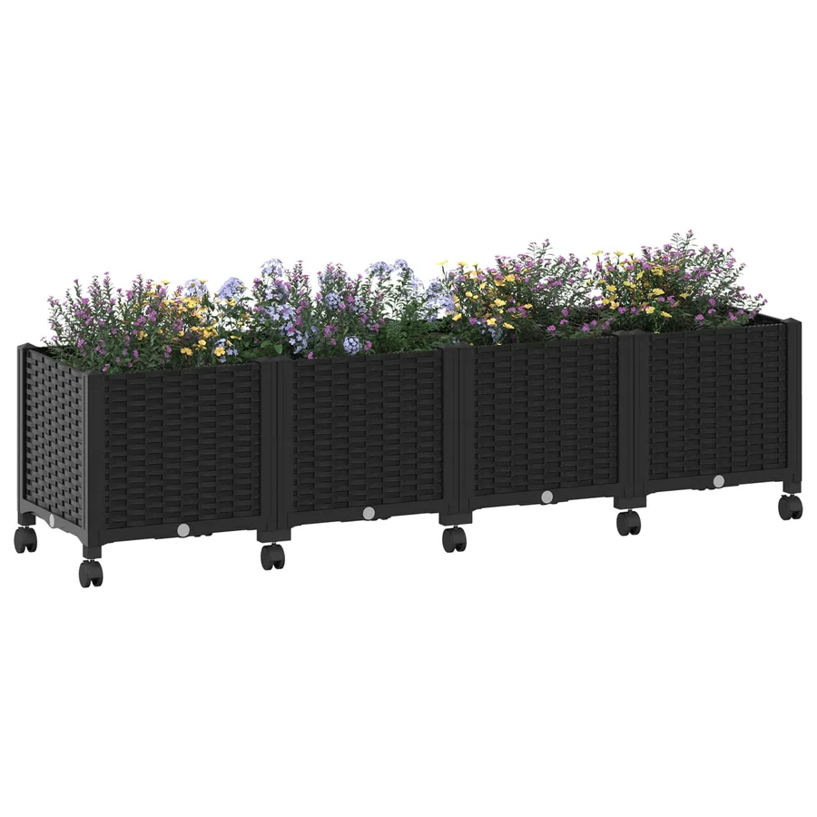 Jardinière avec Roues Noir 160 x 40 x 44 cm PP - 3