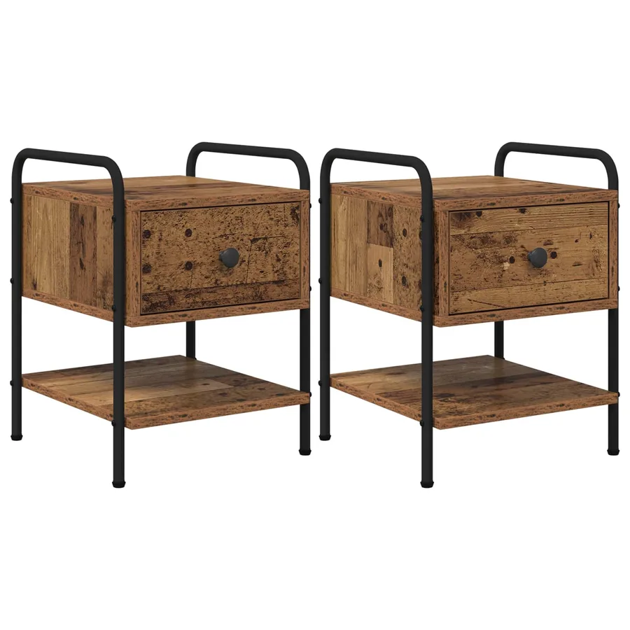 Table de chevet 2 pc Bois ancien Bois d'ingénierie - 2