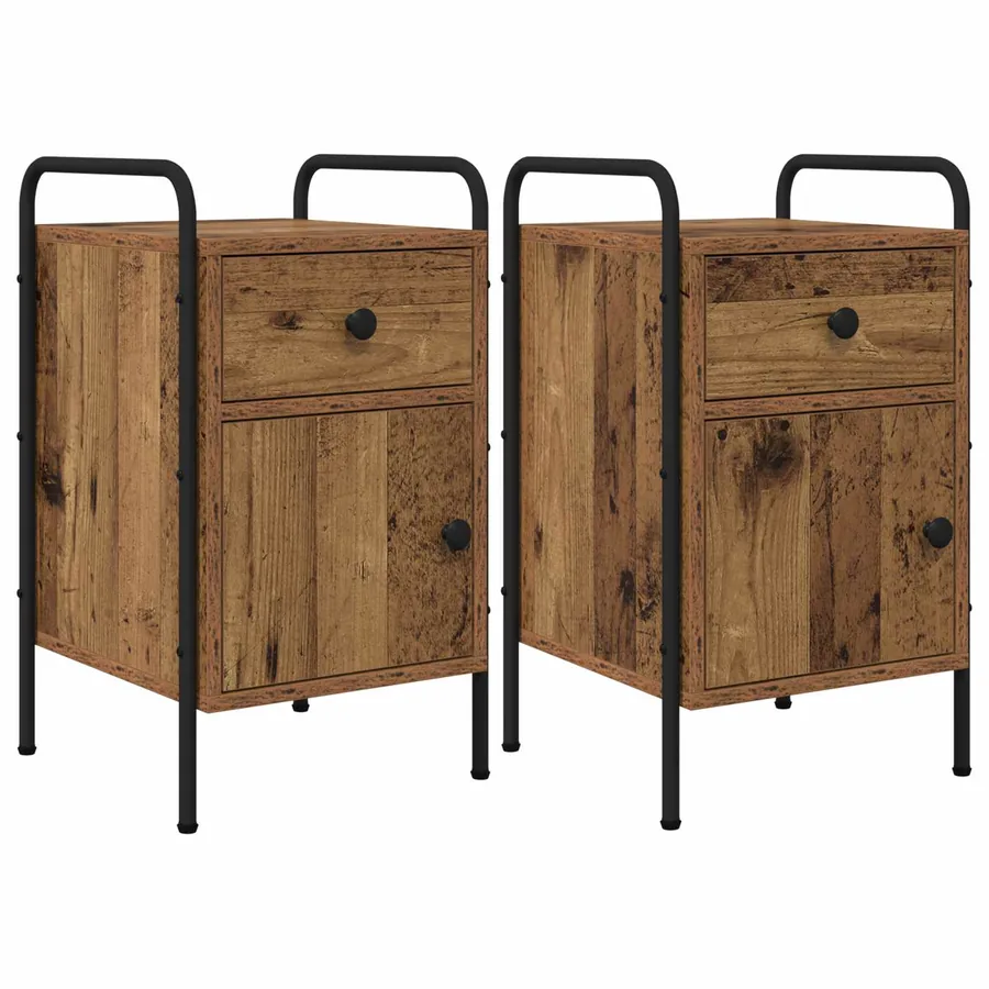 Table de chevet 2 pc Bois ancien 35 x 36,5 x 61 cm