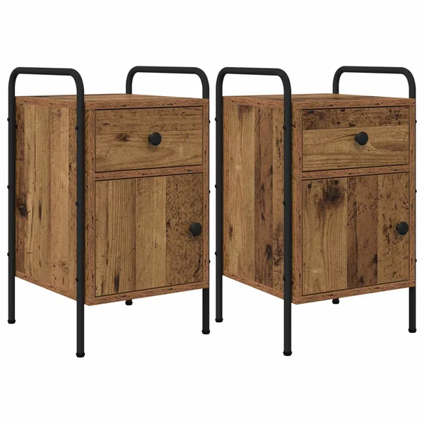 Table de chevet 2 pc Bois ancien 35 x 36,5 x 61 cm