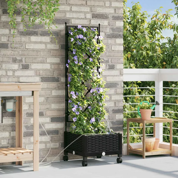 Porte-plante de jardin avec irrigation et roues Noir PP