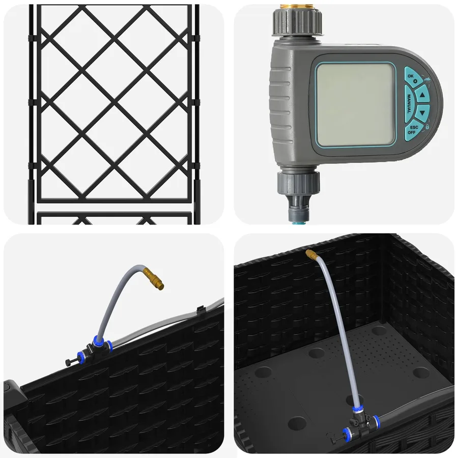 Porte-plante de jardin avec irrigation et roues Noir PP - 5