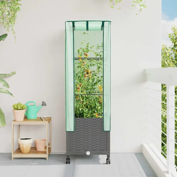 Jardinière de jardin avec couverture de serre et roues PP
