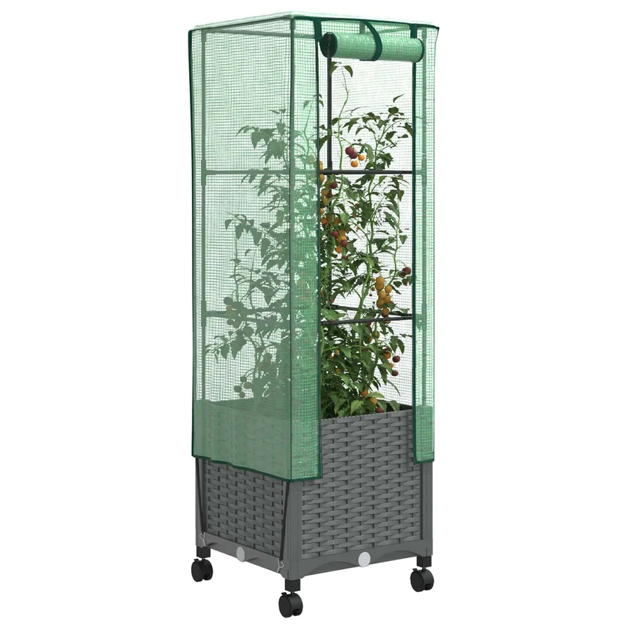 Jardinière de jardin avec couverture de serre et roues PP - 3