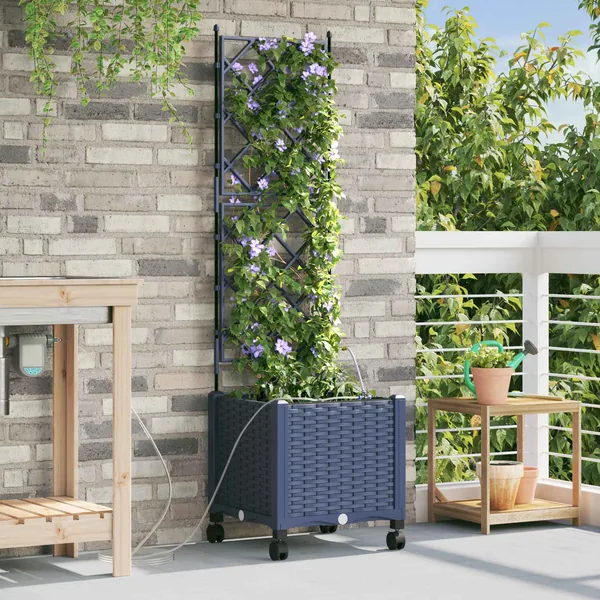 Porte-plante de jardin avec irrigation et roues Gris PP