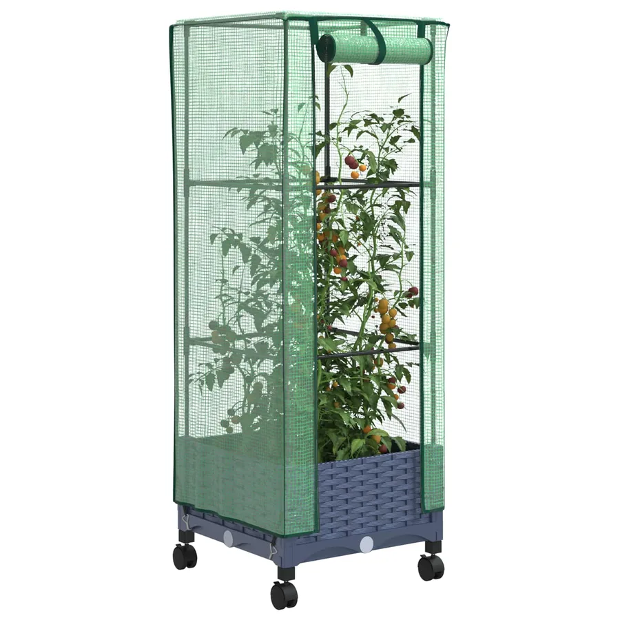 Jardinière de jardin avec couverture de serre et roues PP - 3