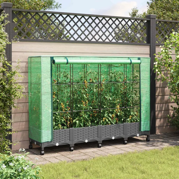 Jardinière de jardin avec couverture de serre et roues 4 pc PP