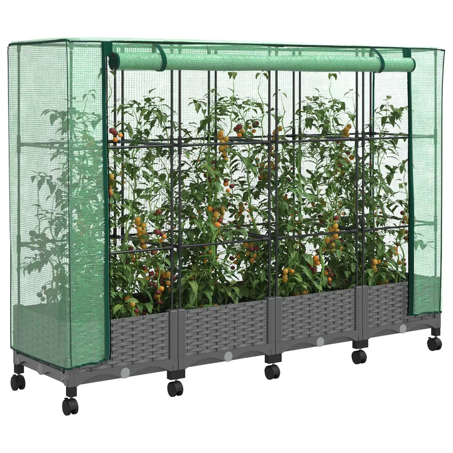 Jardinière de jardin avec couverture de serre et roues 4 pc PP - 3