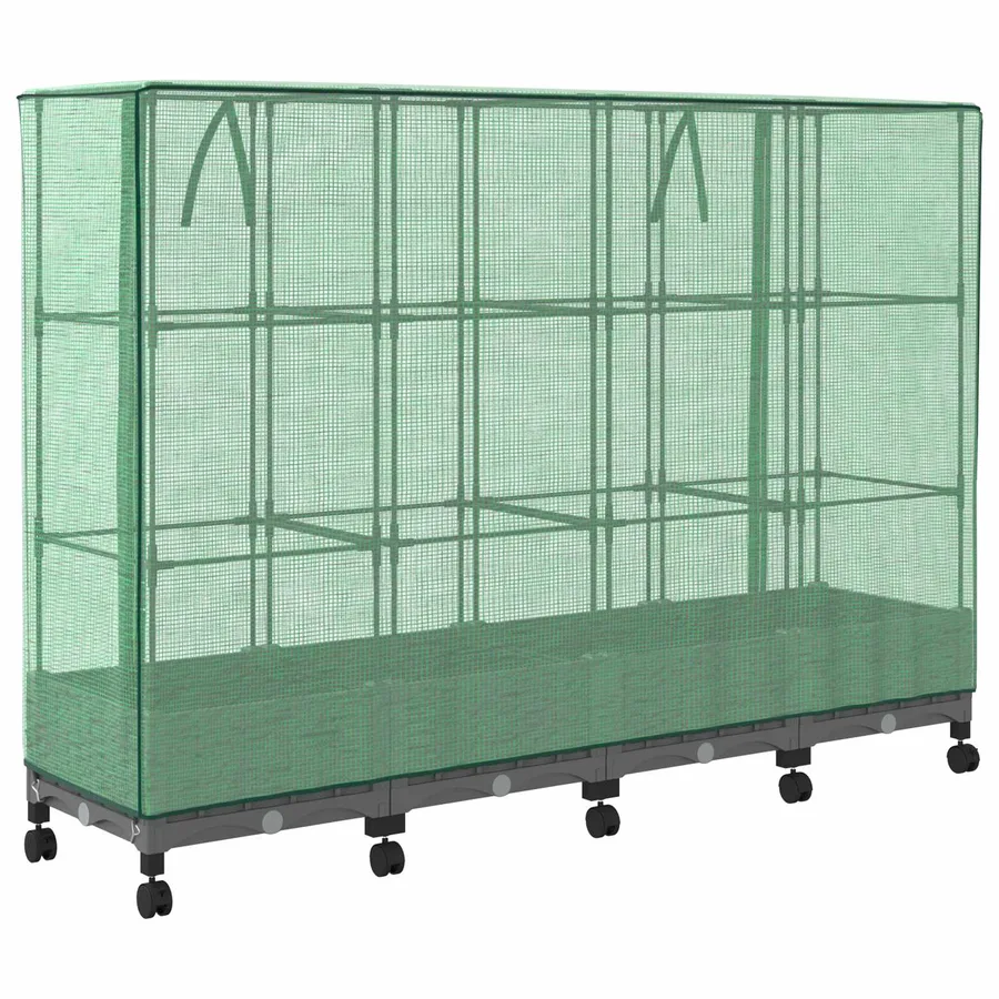 Jardinière de jardin avec couverture de serre et roues 4 pc PP - 4