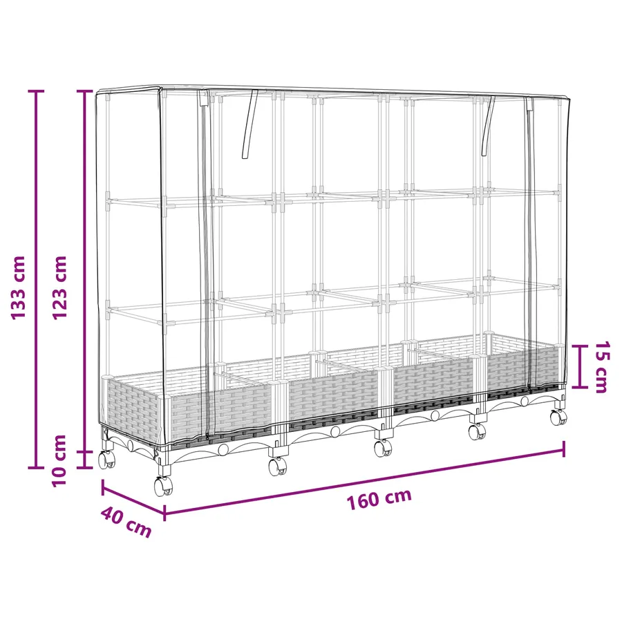 Jardinière de jardin avec couverture de serre et roues 4 pc PP - 8