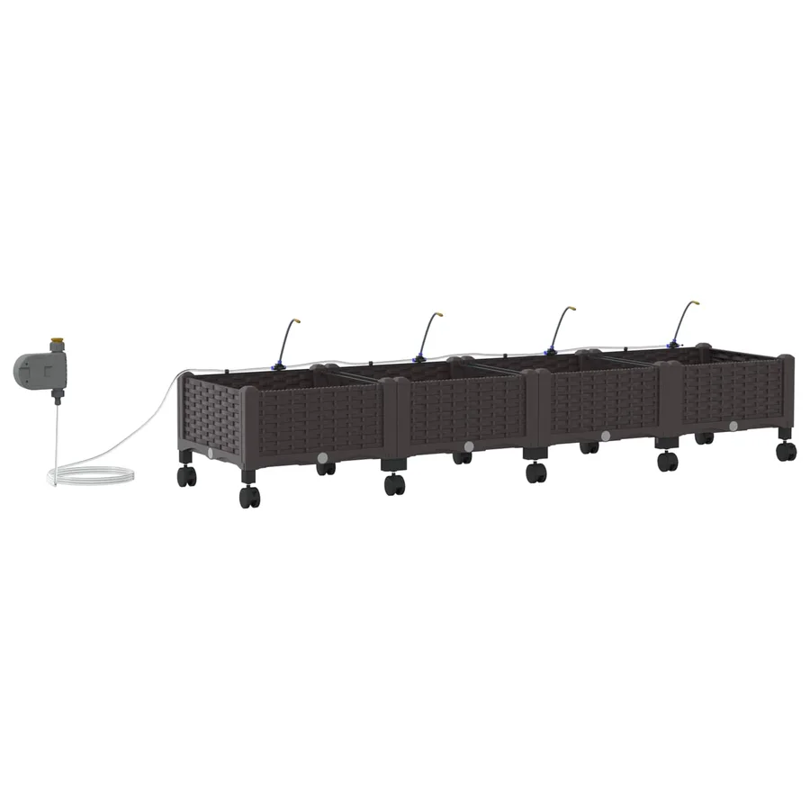 Porte-plante de jardin avec irrigation et roues 4 pc Marron PP - 4