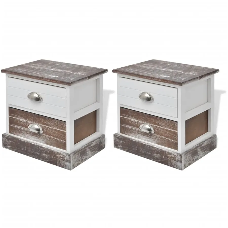 Table de chevet 2 pcs Marron et Blanc - 2
