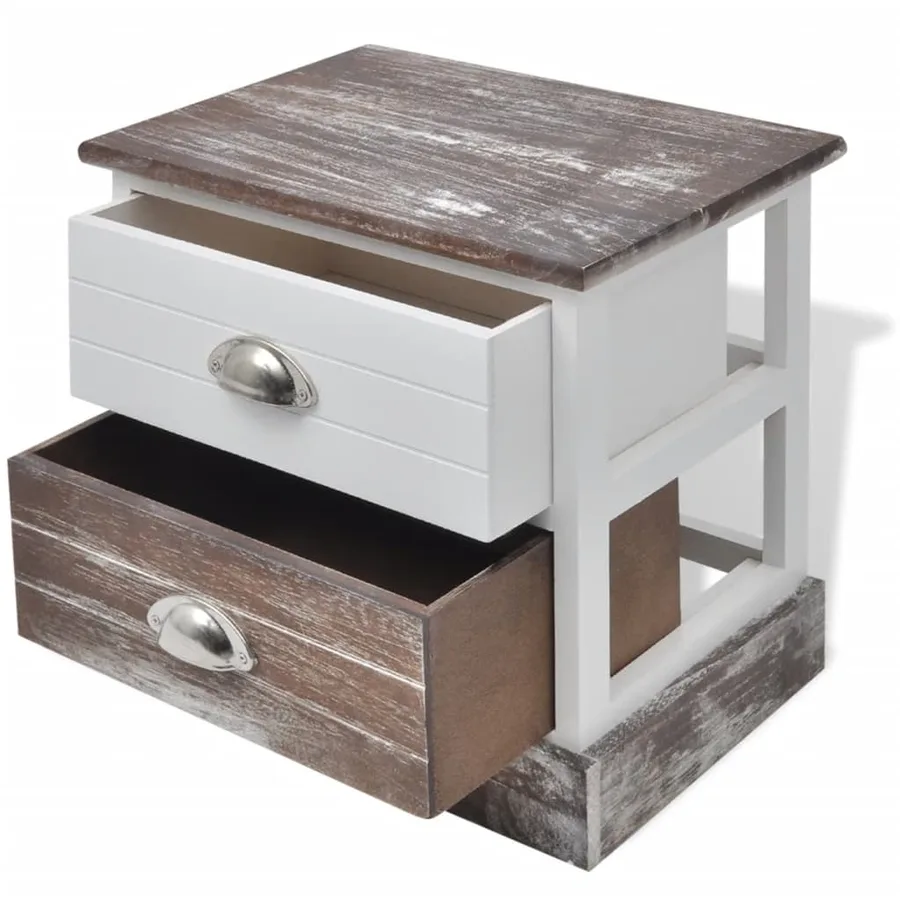 Table de chevet 2 pcs Marron et Blanc - 4
