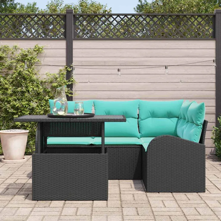 Ensemble de canapé de jardin avec coussin 5 pcs Noir Poly rotin - 3