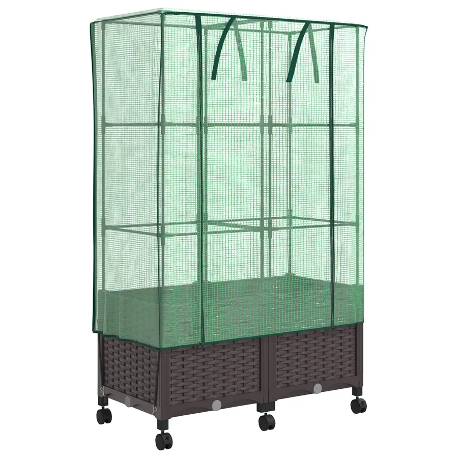 Jardinière de jardin avec couverture de serre et roues 2 pc PP - 2