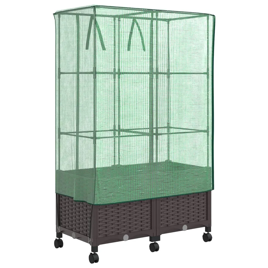 Jardinière de jardin avec couverture de serre et roues 2 pc PP - 4