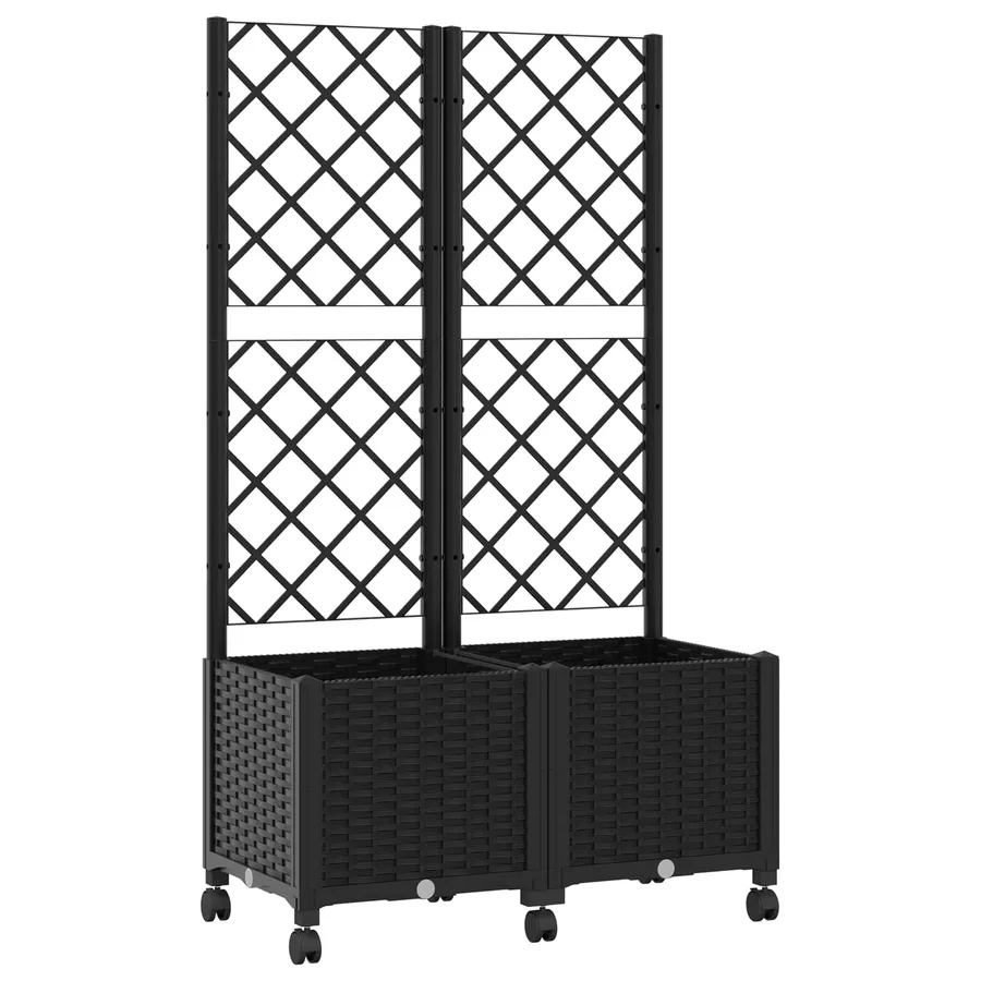 Bac de jardin avec treillis et roues Noir 80 x 40 x 146 cm PP - 2