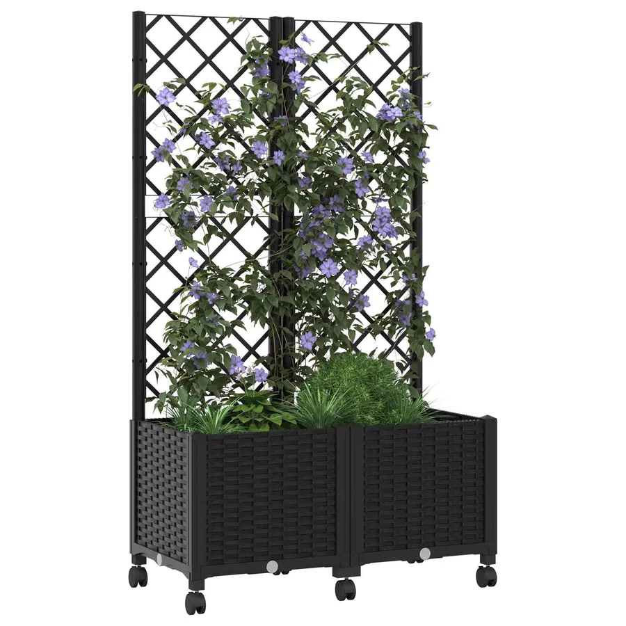 Bac de jardin avec treillis et roues Noir 80 x 40 x 146 cm PP - 3