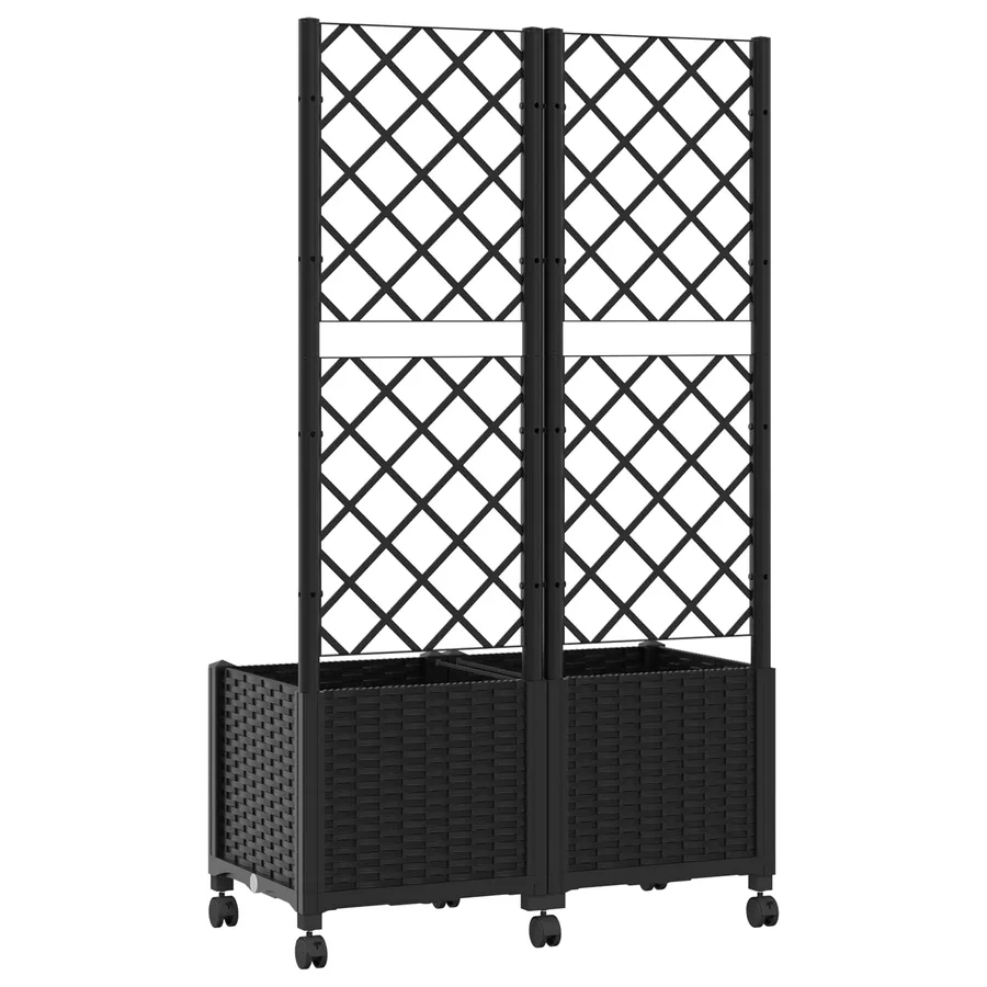 Bac de jardin avec treillis et roues Noir 80 x 40 x 146 cm PP - 5