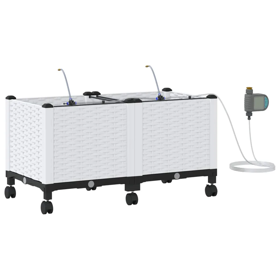 Porte-plante de jardin avec irrigation et roues 2 pc Blanc PP - 2