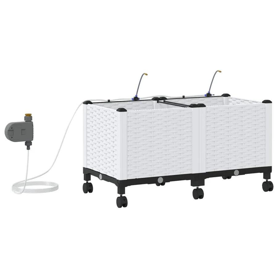 Porte-plante de jardin avec irrigation et roues 2 pc Blanc PP - 4