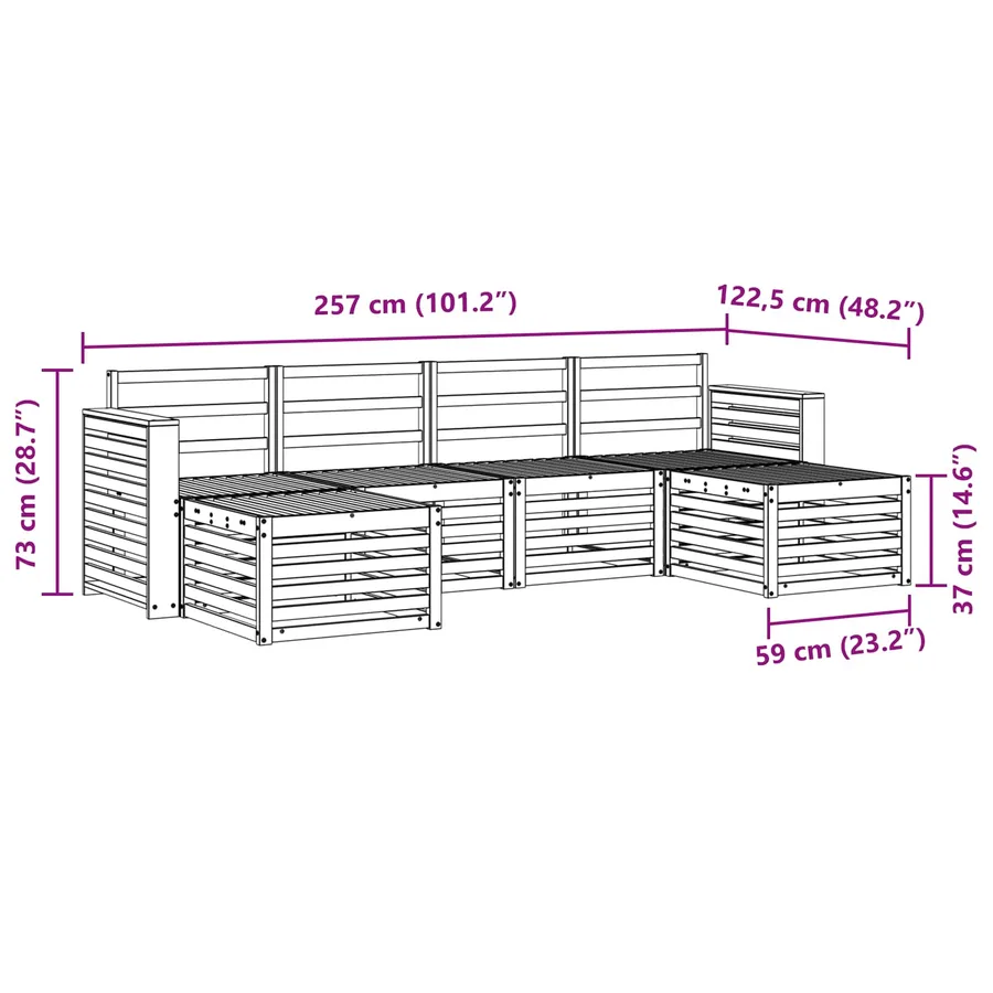 Ensemble de canapés d'extérieur 6 pcs Blanc 257 x 122,5 x 73 cm - 7