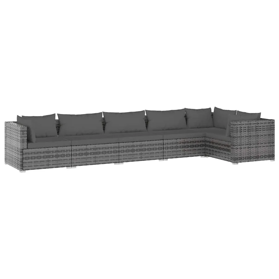 Salon de jardin 6 pcs avec coussins Résine tressée Gris - 2