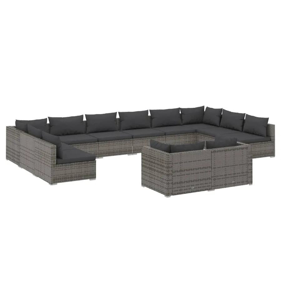 Salon de jardin 12 pcs avec coussins Gris Résine tressée - 2