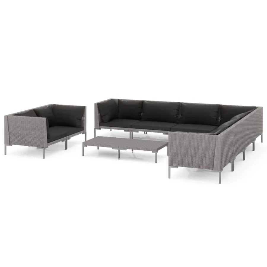 Salon de jardin 10 pcs avec coussins Résine tressée Gris foncé - 2