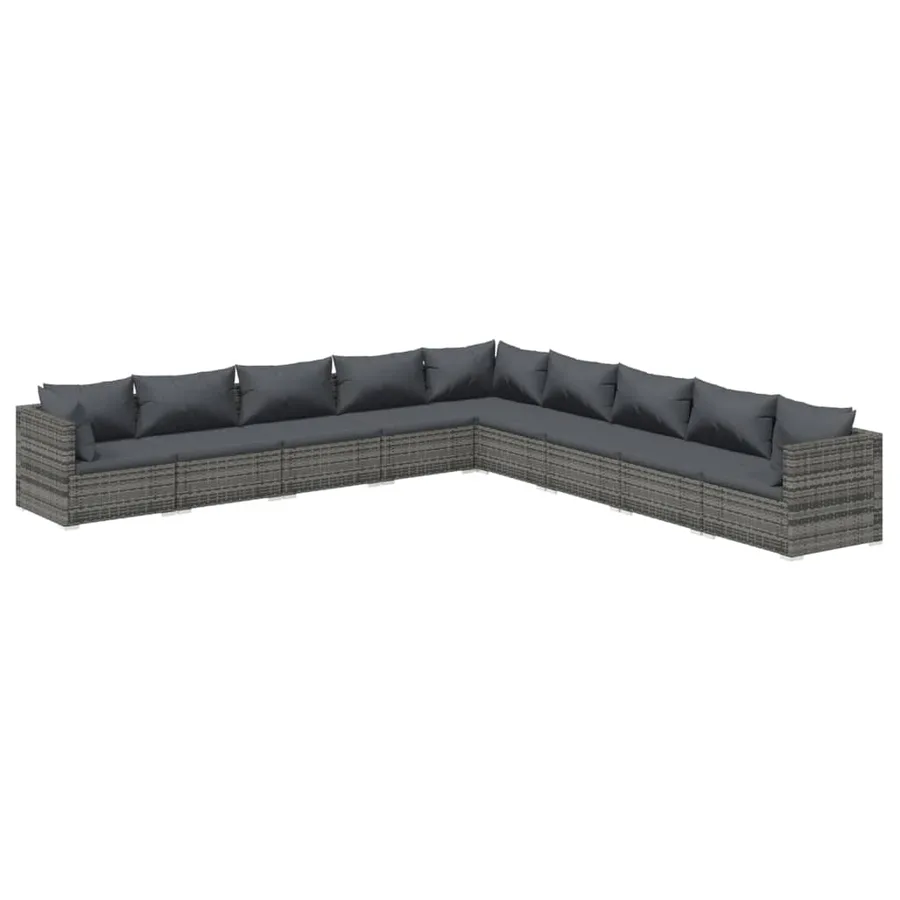 Salon de jardin 9 pcs avec coussins Résine tressée Gris - 2