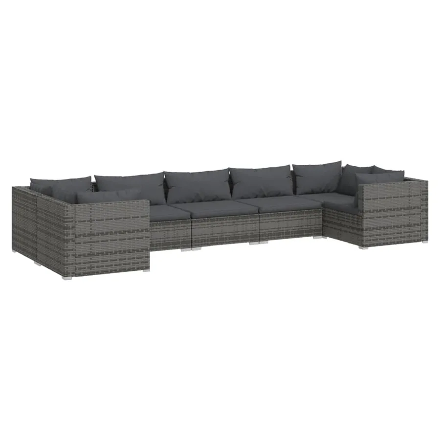 Salon de jardin 7 pcs avec coussins Résine tressée Gris - 2