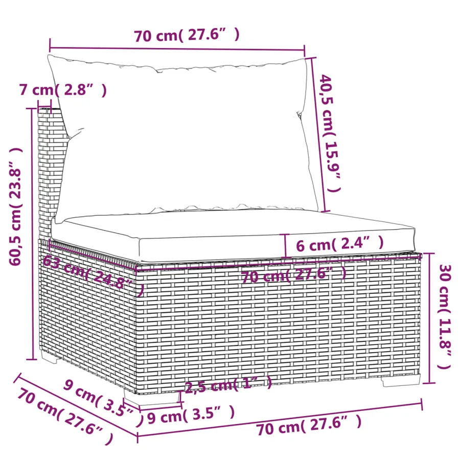 Salon de jardin 7 pcs avec coussins Résine tressée Gris - 8