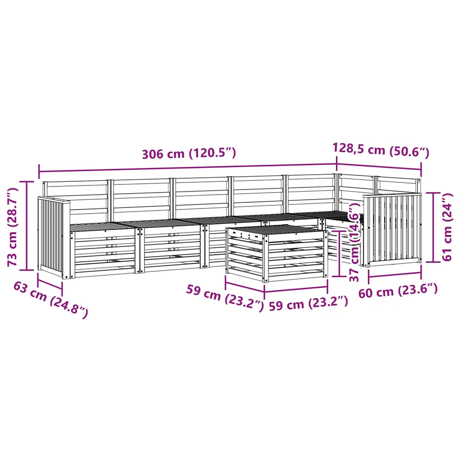 Ensemble de canapés d'extérieur 7 pcs Blanc 59 x 59 x 37 cm - 9