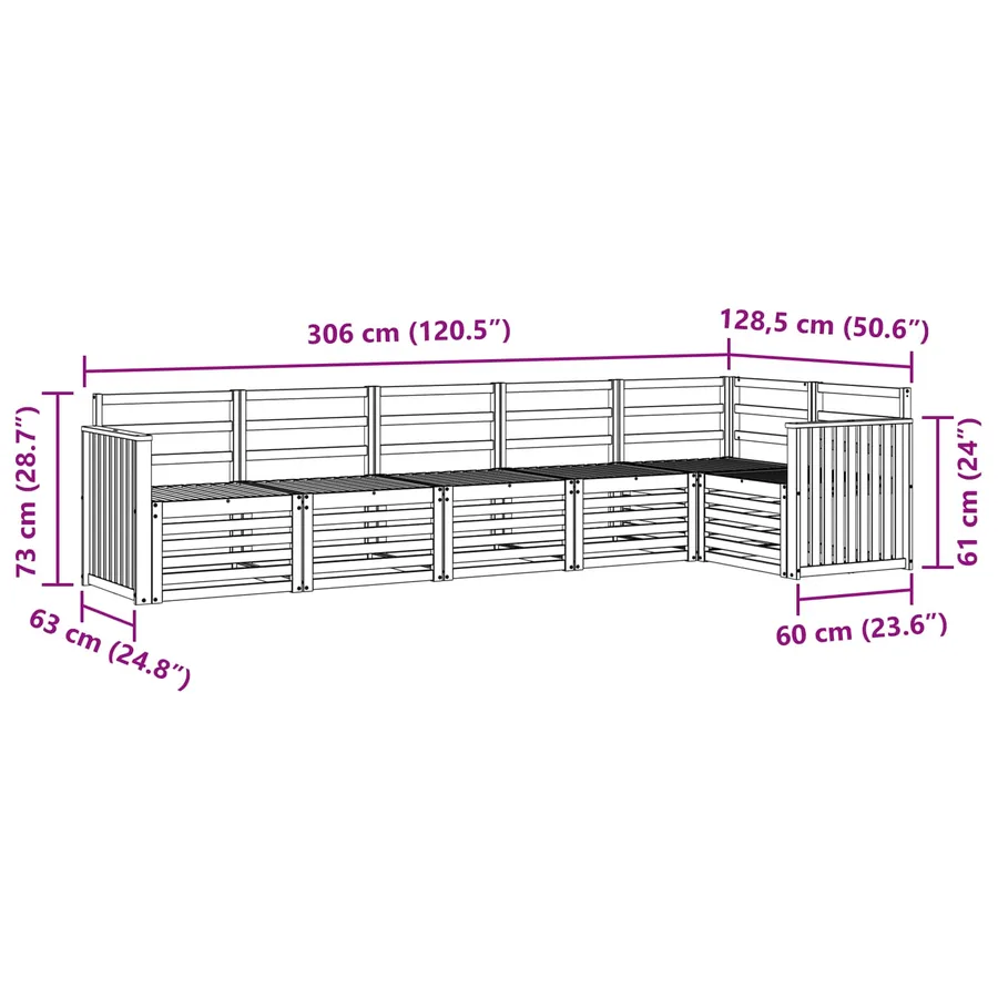 Ensemble de canapés d'extérieur 6 pcs Blanc 306 x 128,5 x 73 cm - 7