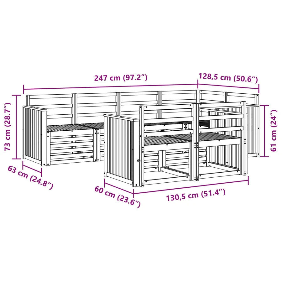 Ensemble de canapés d'extérieur 7 pcs Blanc 247 x 128,5 x 73 cm - 6