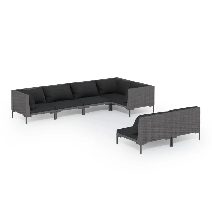 Salon de jardin 7 pcs avec coussins Résine tressée Gris foncé - 2